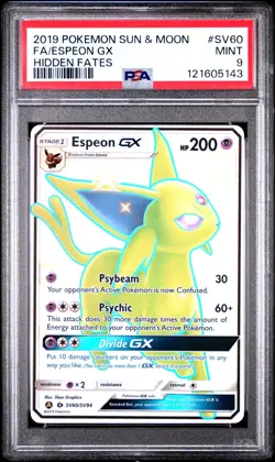 2019 POKEMON SUN & MOON HIDDEN FATES #SV60 FULL ART/ESPEON GX PSA 9 - Image 1