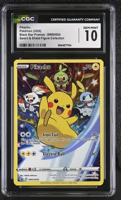 CGC 10 GEM MINT Pikachu Black Star Promos SWSH020 Pokemon Card - Image 1