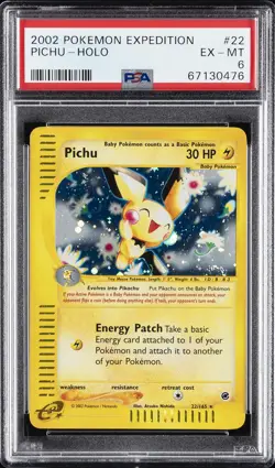2002 POKEMON EXPEDITION #22 PICHU-HOLO PSA 6 - Image 1