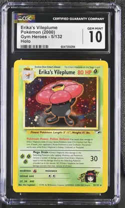 CGC 10 GEM MINT Erika's Vileplume 2000 Gym Heroes 5/132 Holo Pokemon Card - Image 1