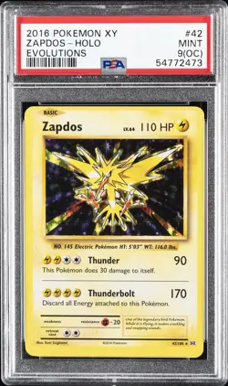2016 POKEMON XY EVOLUTIONS #42 ZAPDOS-HOLO PSA 9 OC - Image 1