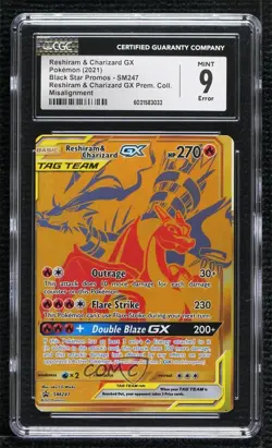 Reshiram & Charizard GX Pokemon Sun & Moon Black Star Promo CGC 9 Mint - Image 1