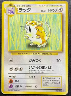 Raticate No.020 Non Holo Pokemon Card Japanese Played Base Set Old Back - Image 1