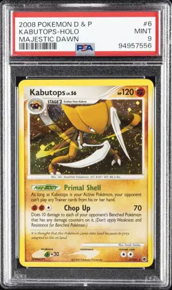 2008 POKEMON DIAMOND & PEARL MAJESTIC DAWN #6 KABUTOPS-HOLO PSA 9 - Image 1