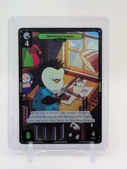 Vibes TCG FOIL Sketching Penguin - Enter the Huddle Card # 086 - Image 1