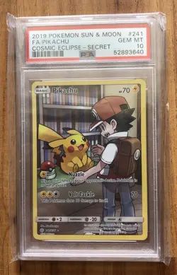 2019 Pokemon Sun & Moon Full Art Pikachu Cosmic Eclipse Secret Rare Card PSA 10 - Image 1