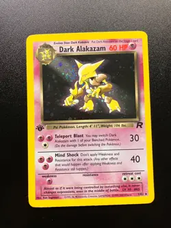 Pokemon: Team Rocket 1st Edition Rare Holo: Dark Alakazam 1/82 - Swirl in Beam - Image 1