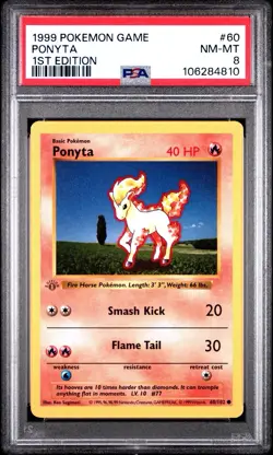 Ponyta #60 - Pokemon Base Set Shadowless 1st Edition - PSA 8 - Image 1
