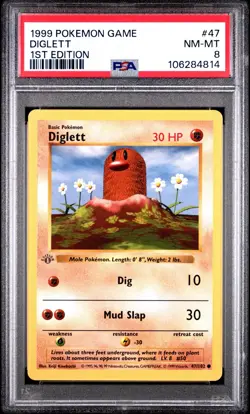 Pokemon Diglett 047/102 Base Set Shadowless First Edition PSA 8 - Image 1