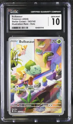 CGC 10 GEM MINT Bulbasaur 143/142 Stellar Crown Illustration Rare Pokemon Card - Image 1