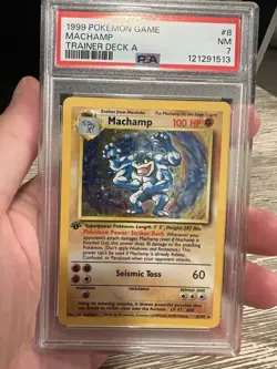 1999 Pokemon TCG Machamp Holo Rare 1st Edition Shadowless Base Set 8/102 PSA 7 - Image 1