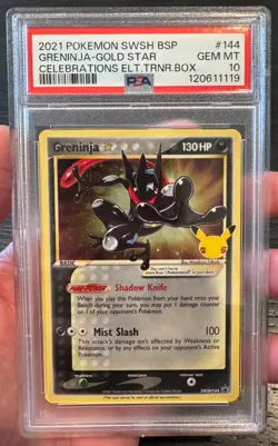 2021 Pokemon Greninja Gold Star Holo Promo SWSH144 Celebrations BlackStar PSA 10 - Image 1