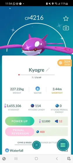 Pokemon Go Shiny Legendary Kyogre ( High CP ) - Image 1