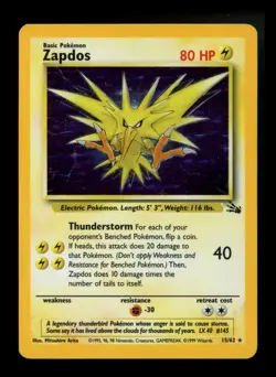 #2 Zapdos 15/62 Fossil 1999 Holo Rare WOTC Pokemon Card TCG - Image 1