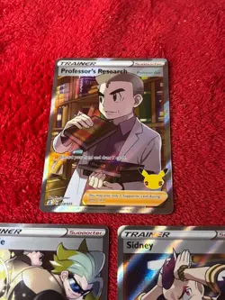 3 Card Full Art Trainer Pokemon Card Lot -professor Oak, Gordie, Sidney Nm - Image 2