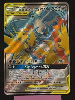 2019 POKEMON HIDDEN FATES MOLTRES & ZAPDOS & ARTICUNO TAG TEAM GX 66/68 FULL ART - Image 1