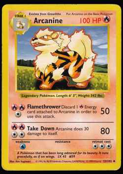 Arcanine 23/102 Shadowless Base Set 1999 Pokemon TCG Card MP - Image 1
