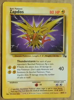 Zapdos 30/62 Rare Non-Holo Fossil Set Pokemon Card LP - Image 1
