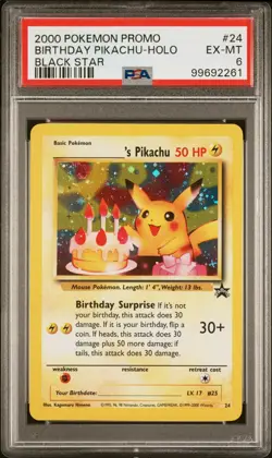 2000 POKEMON PROMO BLACK STAR #24 BIRTHDAY PIKACHU-HOLO PSA 6 - Image 1