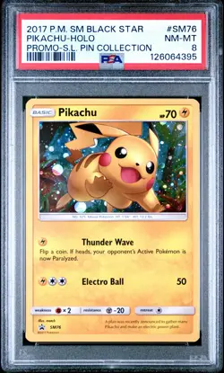 2017 POKEMON SM BLACK STAR PROMO SHINING LEGENDS PIN COLL PIKACHU-HOLO PSA 8 - Image 1
