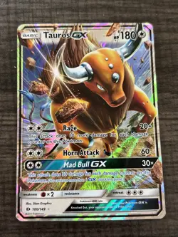 Tauros GX 100/149 Ultra Rare Pokemon Card Sun & Moon Base 2017 - Image 1