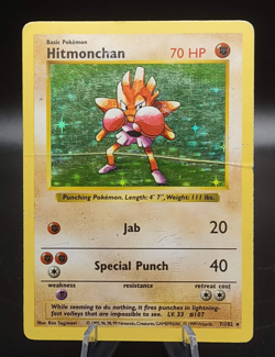 Hitmonchan 7/102 Base Set (Shadowless) Holo Rare Pokemon - B1nder Card - DMG - Image 1