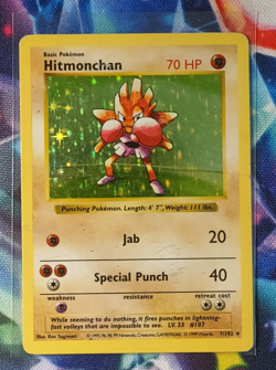 Hitmonchan 7/102 Base Set (Shadowless) Holo Rare Pokemon - B1nder Card - DMG - Image 5