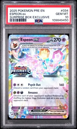 2025 POKEMON PRE EN-PRISMATIC EVOLUTIONS SURPRISE BOX EXCLUSIVE ESPEON EX PSA 10 - Image 1