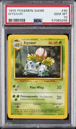 1999 POKEMON BASE SET UNLIMITED #30 IVYSAUR PSA 10 - Image 1