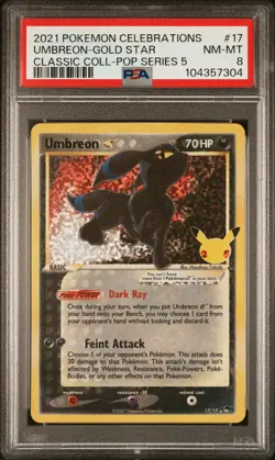 2021 POKEMON CELEBRATIONS CLASSIC COLLECTION #17 UMBREON-GOLD STAR PSA 8 - Image 1