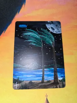 MTG ALTERED 1X ISLAND magic the gathering hand painted FULLL ART MOON WINDY - Image 1
