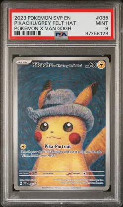 Grey Felt Hat Pikachu Van Gogh Museum Promo 085 Pokemon Card 2023 PSA 9 - Image 1