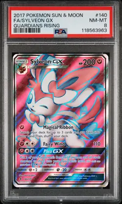 2017 POKEMON SUN & MOON GUARDIANS RISING #140 FULL ART/SYLVEON GX PSA 8 - Image 1