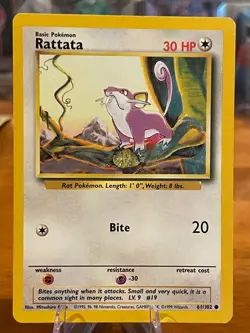 1999 Pokemon Base Set Unlimited Rattata 61/102 Common Basic MP - Image 1