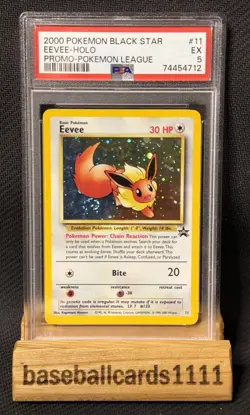 2000 Pokemon WOTC Promo Black Star #11 Eevee Holo Pokemon League PSA 5 Swirl P1 - Image 1