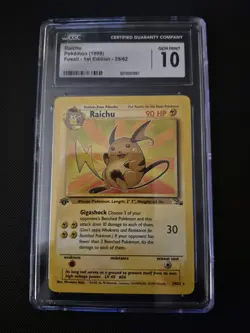 CGC 10 GEM MINT Raichu 1999 Fossil 1st Edition 29/62 Pokemon Card - Image 1