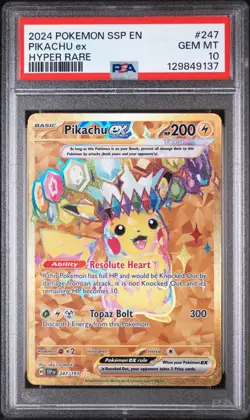 2024 POKEMON SSP EN-SURGING SPARKS #247 PIKACHU ex HYPER RARE PSA 10 - Image 1
