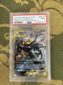 Pikachu and Zekrom GX Tag Team Holo Card SM168 PSA 9 - Image 1