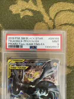 Pikachu and Zekrom GX Tag Team Holo Card SM168 PSA 9 - Image 2
