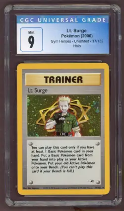 Lt. Surge 17/132 Gym Heroes Holo Rare Pokemon Card CGC 9 - Image 1