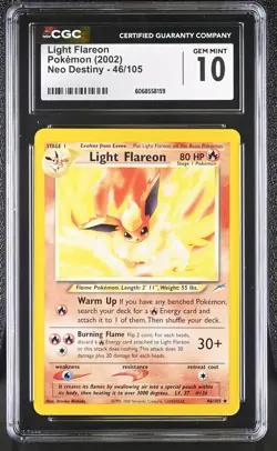 CGC 10 GEM MINT Light Flareon 2002 Neo Destiny 46/105 Pokemon Card - Image 1