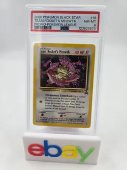 2000 POKEMON PROMO BLACK STAR POKEMON LEAGUE #18 TEAM ROCKET'S MEOWTH PSA 8 - Image 1