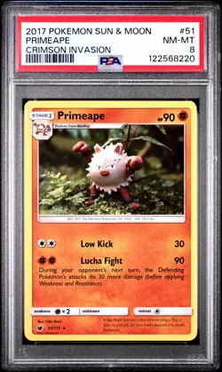 2017 POKEMON SUN & MOON CRIMSON INVASION #51 PRIMEAPE PSA 8 - Image 1