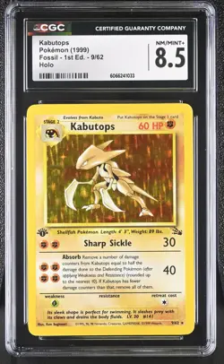 CGC 8.5 Kabutops 1999 Fossil 1st Edition 9/62 Holo Pokemon Card - Image 1
