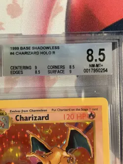 1999 POKEMON BASE SET SHADOWLESS #4 CHARIZARD HOLO R BGS 8.5 - Image 4