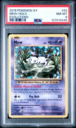 2016 POKEMON XY EVOLUTIONS #53 MEW-HOLO PSA 8 - Image 1