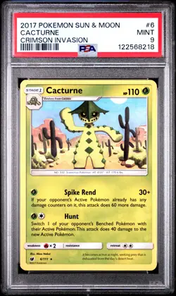 2017 POKEMON SUN & MOON CRIMSON INVASION #6 CACTURNE PSA 9 - Image 1