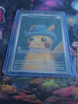 Pikachu Van Gogh Pika Portrait Gray Hat Custom Fan Art Paper Card for Display - Image 1