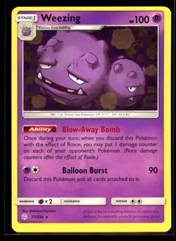 2019 Sun & Moon - Cosmic Eclipse Weezing #77 Non Holo Rare Pokemon Card - Image 1