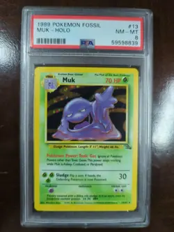 1999 Pokemon Fossil Unlimited #13 Muk Holo PSA 8 - Image 1